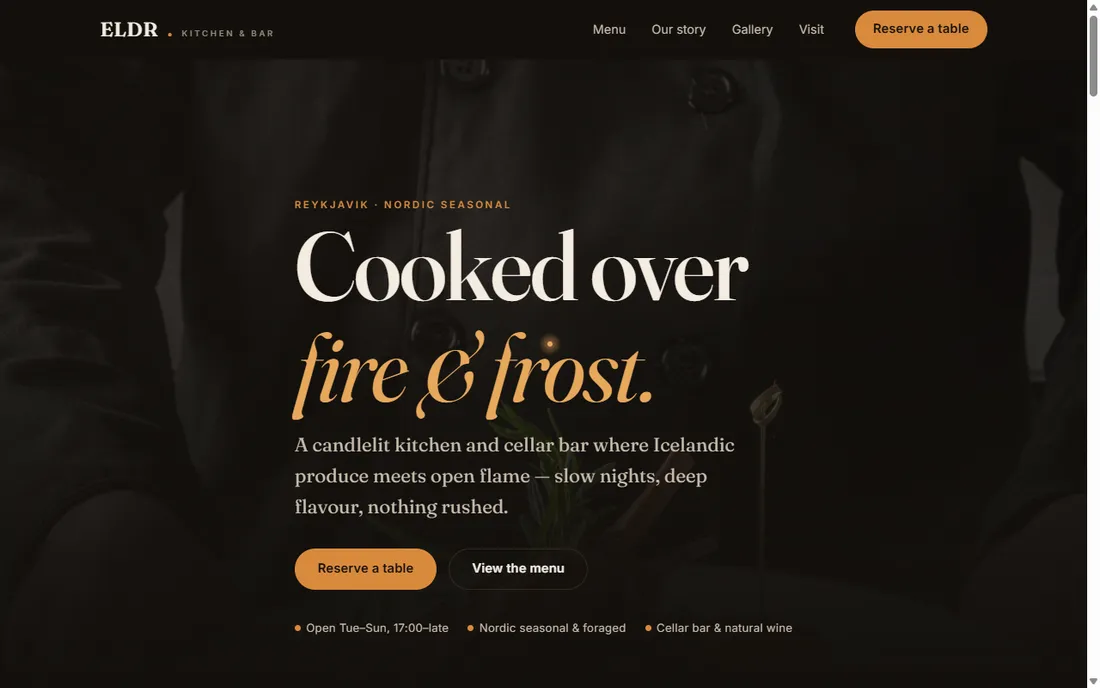 ELDR restaurant concept website