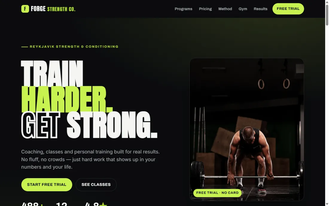 FORGE fitness studio concept website