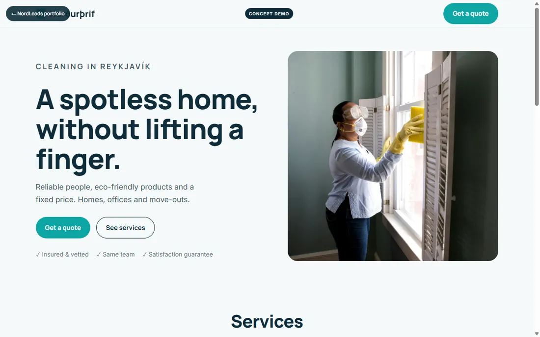 Norðurþrif cleaning company concept website