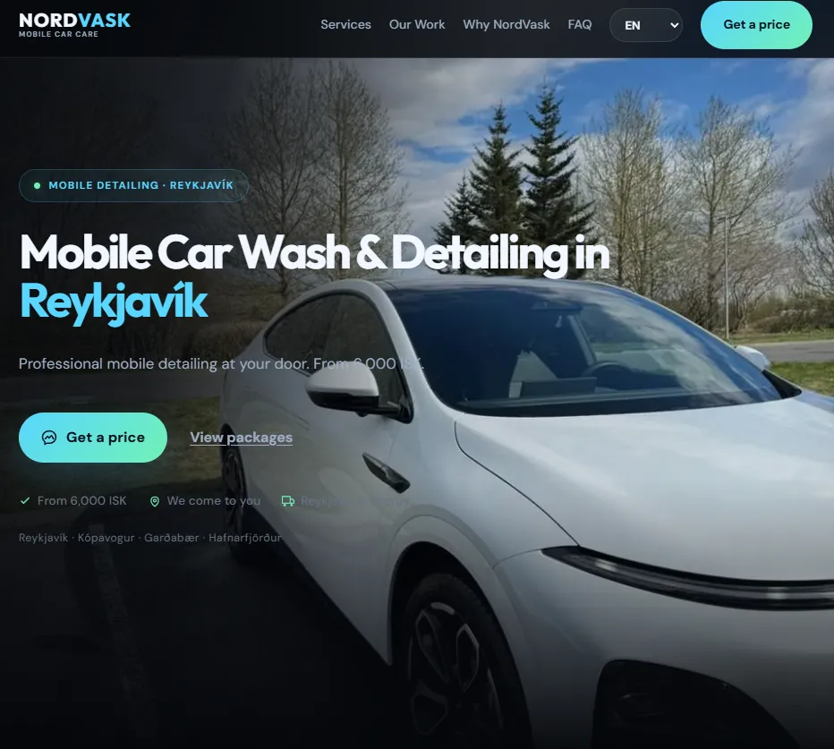 NordVask car detailing landing page